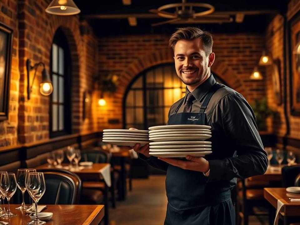Padavėjas restorane senamiestyje